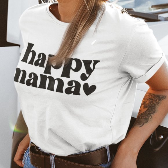 Happy Mama Heart White T-Shirt Graphic Tee - Picture 4 of 5